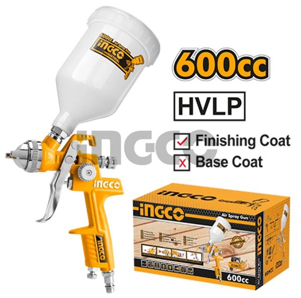 INGCO Краскораспылитель пневматический с верхним бачком INDUSTRIAL/ V=0,6 л./ сопло 1,4 мм
