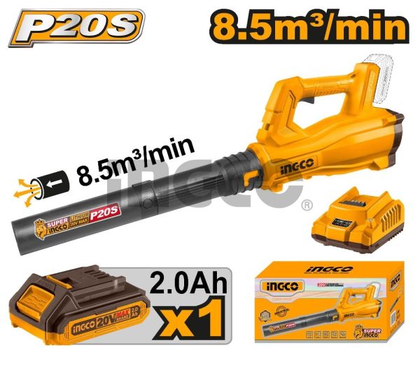 INGCO Воздуходувка аккумуляторная Li-Ion 20W/ Макс. объем воздуха: 8,5 м³/мин