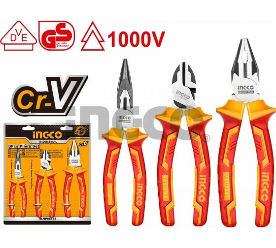 INGCO Набор диэлектрического шарнирно-губцевого инструмента INDUSTRIAL 3 предмета