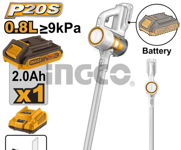 INGCO Пылесос аккумуляторный Li-Ion 20W 2Ач 1 шт